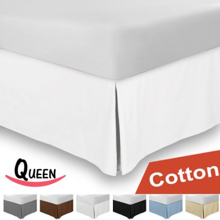 Combed Cotton Queen Bed-Skirt White - 100 Finest Quality Long Staple Fiber - Durable Comfortable and Abrasion Resistant Quadruple Pleated Cotton Blended Platform - By Utopia Bedding