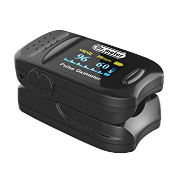 Dr.meter OLED Display Fingertip Pulse Oximeter Blood Oxygen Saturation Monitor with Carrying Case, Lanyard and Battery Included, FDA Approved, Premium Black