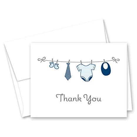 50 Cnt Hanging Baby Boy Cloth Baby Thank You Cards