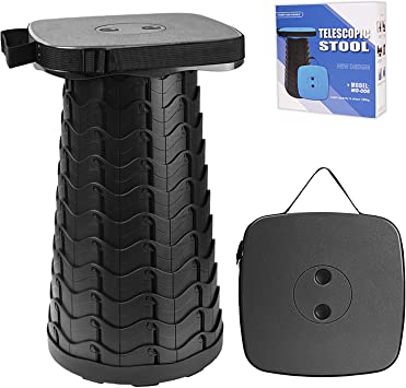 Upgraded Portable Telescopic Stool with Larger Seat - Retractable Square Camping Stool for Adults, Telescoping Collapsible Lightweight Compact Stool (Black)
