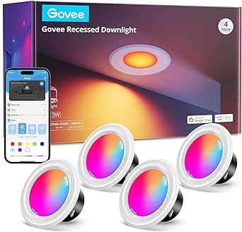 Govee Smart Retrofit Recessed Lighting 4 Inch, Wi-Fi Bluetooth Direct Connect RGBWW Retrofit Can Lights, 65 Scene Modes, Works with Alexa & Google Assistant, 800 Lumens, 4 Pack