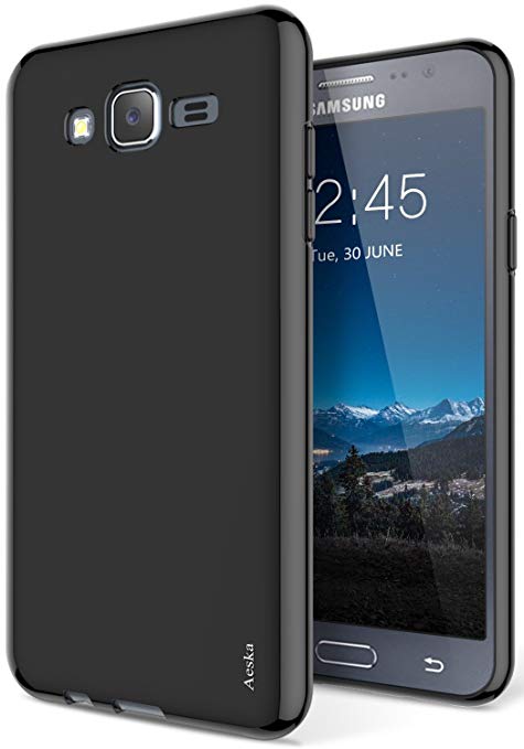 Galaxy J7 Case, Aeska Ultra [Slim Thin] Flexible TPU Gel Rubber Soft Skin Silicone Protective Case Cover for Samsung Galaxy J7 2015 (Black)