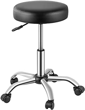 Kealive Rolling Stool Rolling Swivel Stool Chair with Wheels, Adjustable Salon Stool Large Cushioned PU Leather for SPA Beauty Salon Massage Tattoo, Black