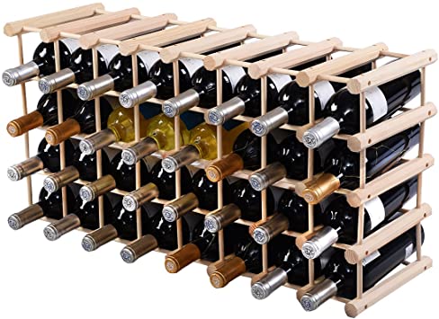 HAPPYGRILL Wood Wine Rack 40-Bottle Stackable Storage Stand Wine Display Shelves, Natural