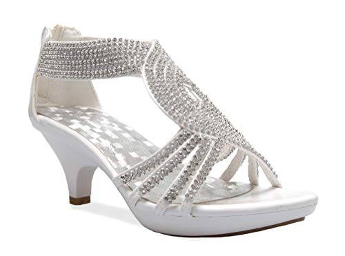 OLIVIA K Women's Open Toe Strappy Rhinestone Dress Sandal Low Heel Wedding Shoes