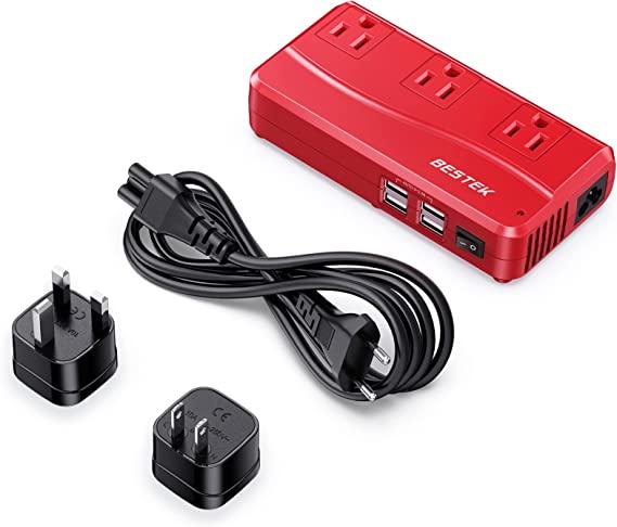 BESTEK Universal Travel Adapter 220V to 110V Voltage Converter with 6A 4-Port USB Charging and UK/AU/US/EU Worldwide Plug Adapter (Red)