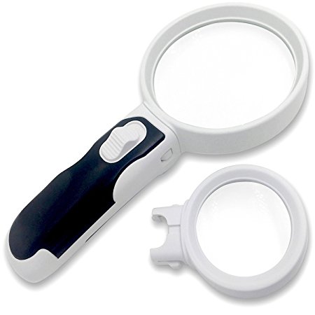 Fancii LED Illuminated Hand Magnifying Glass Set for Reading, Strong 3X 5X Large Lens Handheld Magnifier with Light