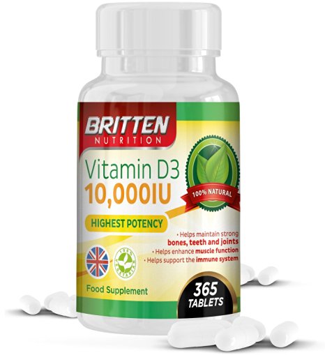 Vitamin D3 | 10,000IU | 365 Tablets - Full Year Supply | Vitamin D For Men & Women | Easy To Swallow Tablets | 100% MONEY BACK GUARANTEE - If you aren't happy then they are FREE! |