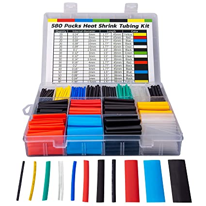 Huryfox Heat Shrink Tubing Electrical Wire Cable Wrap Sleeve Tubes Kit (580PCS, 6 Colors, 11 Sizes)
