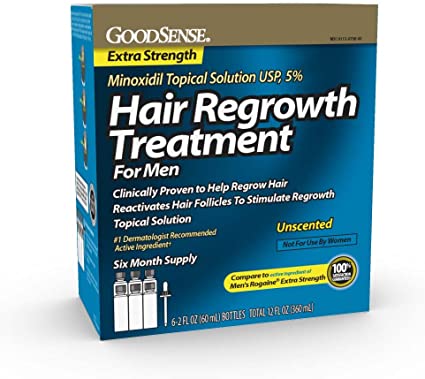 GoodSense Minoxidil Topical Solution USP, 5% Hair Regrowth Treatment for Men, 12 Fluid Ounce, for Male Pattern Baldness