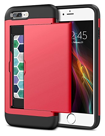 iPhone 7 Plus Case, WINNETEK Hybrid Armor iPhone 7 Plus Wallet Case Card Holder Shell Heavy Duty Protection Defender Shockproof Anti-Scratch Soft Rubber Bumper Cover Case for iPhone 7 Plus - Red