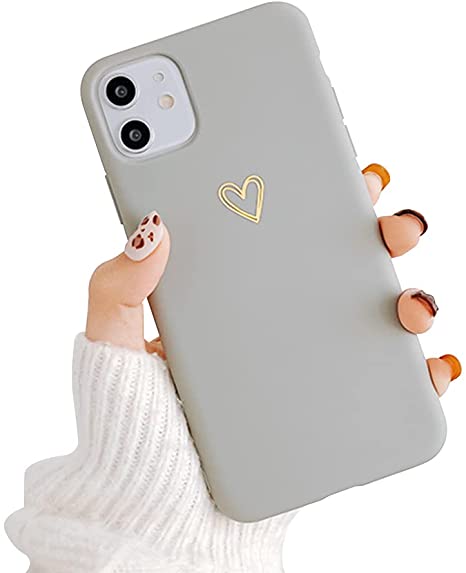 Ownest Compatible with iPhone 12 Case, 12 Pro Case for Soft Liquid Silicone Heart Pattern Slim Protective Shockproof Case for Women Girls for iPhone 12/12 Pro-Gray