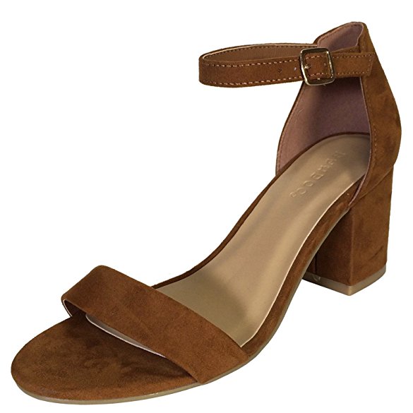 BAMBOO Women's Block Heel Sandal With Ankle Strap