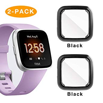 Compatible Fitbit Versa Lite Screen Protector Case,2 Pack TPU Plated Full Cove Cover Bumper for Fitbit Versa Lite Edition Smart Watch Accessory …