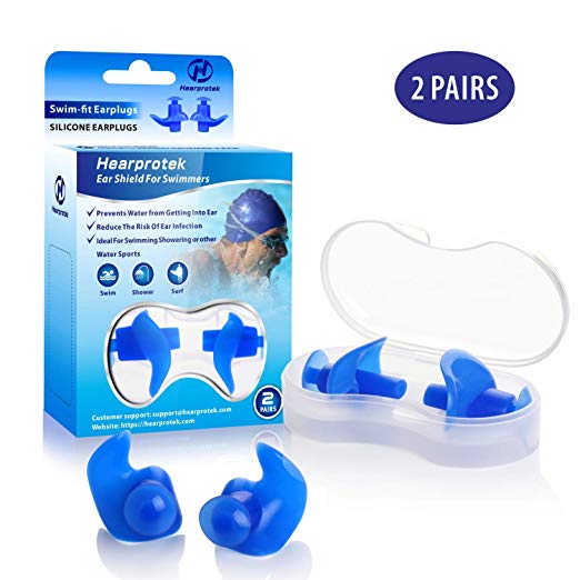 Hearprotek Swimming ear plugs, 2 Pairs waterproof reusable silicone ear plugs for swimmers showering bathing surfing and other water sports Adults size