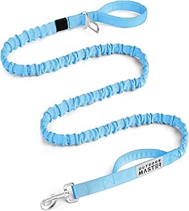 OutdoorMaster Bungee Dog Leash, Heavy Duty Dog Leash with Shock Absorption, 2 Padded Handles Training Leash, Improved Dog Safety and Comfort - Blue Upgraded, 6 FT