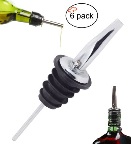 Tiger Chef Stainless Steel Classic Bottle Pourers w/ Tapered Spout Medium-Fast Flow Pourer (6)