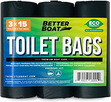 Better Boat 45 Portable Toilet Bags for Camping Boating Outdoors 100% Biodegradeable for Use with 5 Gallon Bucket