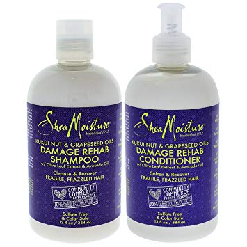 Shea Moisture Kukui Nut & Grapeseed Oils Pack Duo | Damage Rehab Conditioner 13 Ounce & Damage Rehab Shampoo 13 Ounce