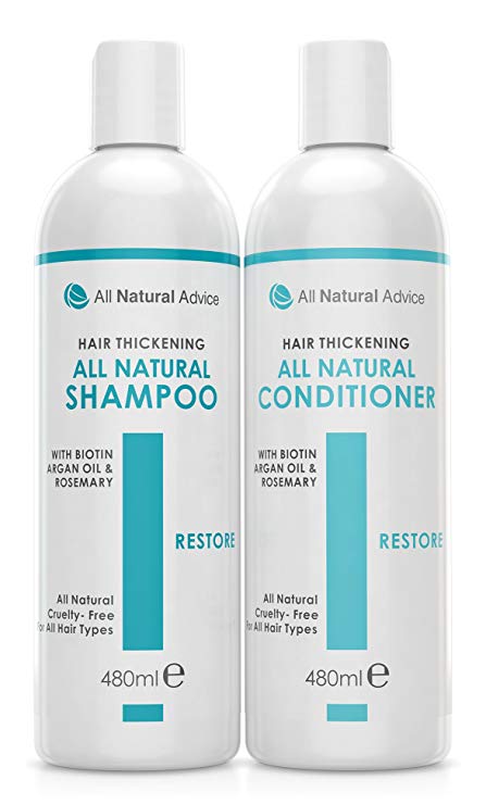All-Natural & Organic Hair Growth Shampoo and Conditioner (2-Pack) Fortified with Argan Oil and Biotin | Nourishes Scalp Follicles to Promote Re-Growth of your Natural Hair. For thinning or Balding Hair of All Types – Made in Canada. Enjoy your Natural and Healthy Radiance Hair. Always Cruelty Free