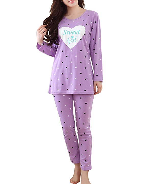 MyFav Girls' Comfy Sleepwear Hearts Shape Pajama Set Sweet Dream Leisure Nighty