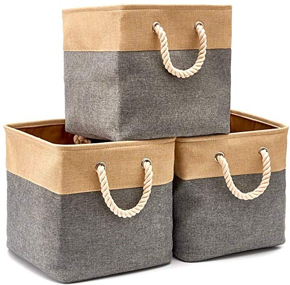 MaidMAX Foldable Storage Cubes, Cubby Storage Bins Cube Organizer with Rope Handles and Support Rods, 3 Pack