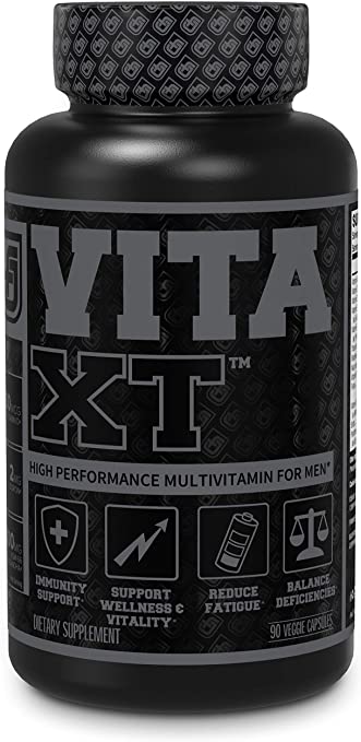Vita-XT Black Multivitamin for Men - Mens Daily Multi Vitamins w/ Chelated Minerals, Vitamin A, C, D, E, K, Iron, Primavie & KSM 66 Ashwagandha for Building Muscle, Energy & Vitality - 90 Veggie Pills