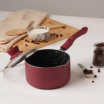 Cello Crown Induction Base Saucepan with Glass Lid 1.5 LTR, Maroon