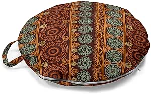 Ambesonne Earth Tones Round Floor Cushion with Handle, Hand Drawn Style Floral Art Prehistoric Cultural Design Mandala Inspired, Decorative Pillow for Living Room & Dorms, 18" Round, Multicolor