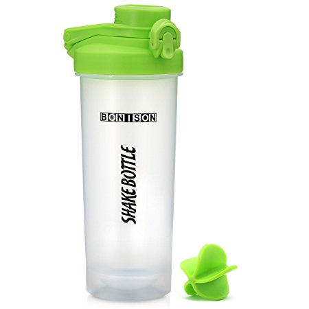 Mix Whip Blend & Shake Clear Classic Colored Screw Top Shaker Bottle Wire Whisk Sport Mixer Smoothie Protein Weight Loss Shakes & Powders Water Bottle (24oz-green)