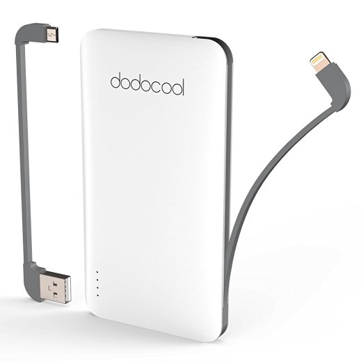 dodocool MFi Power Bank 5000 mAh Portable Ultra-Thin Battery Pack with Micro-USB Cable and Lightning Cable [MFI Certified] for iPhone 7 / 7 Plus 6 / 6 Plus