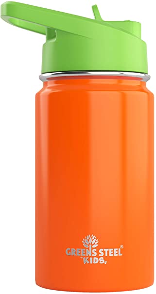 12 oz Kids Water Bottle with Straw Leak Proof - Insulated Double Wall Stainless Steel - 12 oz Easy-Sip Toddler Cup - Child Proof Flask - Eco-Friendly Water Bottles (Orange)