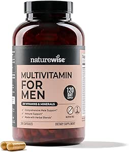 NatureWise Multivitamin for Men - Daily Mens Multivitamin & Mineral Supplement for Energy, Performance, Immunity - With Vitamin A, C, D, B-Complex - Gluten-Free, Non-GMO - 240 Capsules[6-Month Supply]