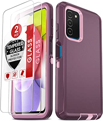 LeYi for Galaxy A03S Case, A03S Phone Case with [2 Pack] Tempered Glass Screen Protectors, 3 in 1 Full Body Shockproof Rubber Dustproof Rugged Defender Protection Case for A03S,Wine Red