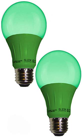 Sleeklighting LED A19 Green Light Bulb, 120 Volt - 3-Watt Energy Saving - Medium Base - UL-Listed LED Bulb - Lasts More Than 20,000 Hours 2pack