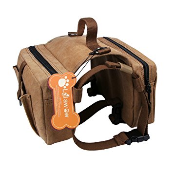 Lalawow Dog Pack Harness Canvas Saddle Bag For Outdoor Travel Training Camping Hiking