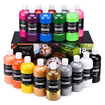 Magicfly 18 Colors Tempera Paint Set for Kids, Large Volume, Non-Toxic Washable Color (Basic, Neon, Glitter, Metallic Colors), Perfect for Finger Paint, Sponge and Poster Paint(12.85 fl oz./380 ml)