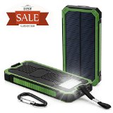 Solar Cell Phone Charger Grandbeing 15000mAh Solar Power Bank Portable Dual USB Outdoor External Battery Pack for iPhone Samsung HTC Nexus Smartphone Gopro Camera GPS and Tablets Green