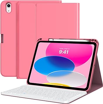 MoKo Keyboard Case for iPad 10th Generation Case with Keyboard, iPad 10th Generation Keyboard with Pencil Holder, Multi-Angle Detachable Bluetooth Keyboard for iPad 10th Generation, Watermelon Red