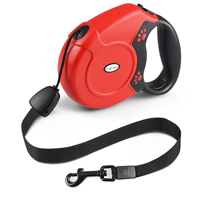 Retractable Dog Lead, FuPany 26ft/8m Extendable Walking Dog/Pet Leads Strong Nylon Leash for Small Medium Large Dogs Up to 40KG/88bls with One Button & Lock System (Red)