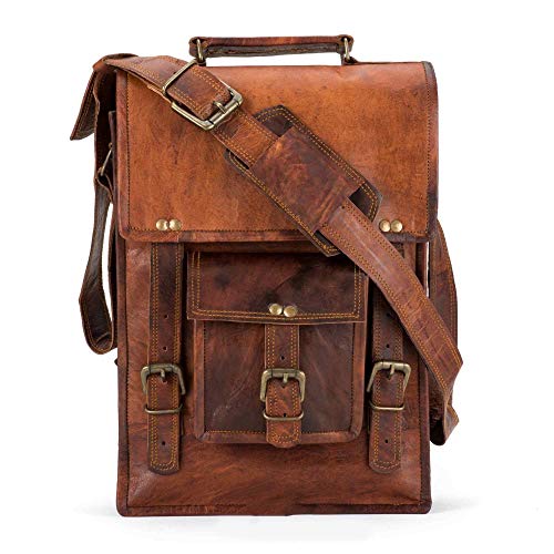 Handmade Vintage leather messenger laptop briefcase crossbody shoulder computer ipad bag for men women 15,14 inch