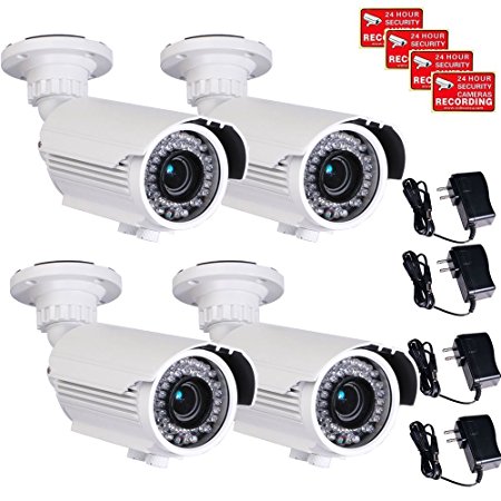 VideoSecu 4 Pack Built-in SONY Effio CCD IR Bullet Security Cameras 700 TVL Outdoor Day Night 4-9mm Zoom Focus Lens 42 Infrared Leds for Home CCTV DVR Surveillance System with Power Supplies WG5