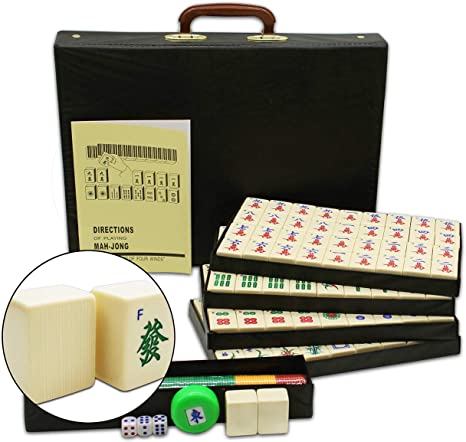 Mose Cafolo Chinese Mahjong X-Large 144 Numbered White Ivory Color Melamine Tiles 1.5 Inch Large Tile with Black Carrying Travel Case Pro Complete Game Set -( Majiang,Mah Jong, Mahjongg, Mah-Jong)