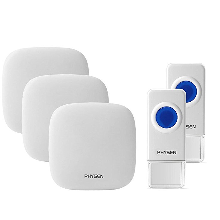 Wireless Doorbell PHYSEN H1 Waterproof Door Chime Wireless Door Bell System,Operating up to 1000 Feet Range,4 Volume Levels with 52 Chimes for Home/Office/Store,No Battery Required for Recevier,White