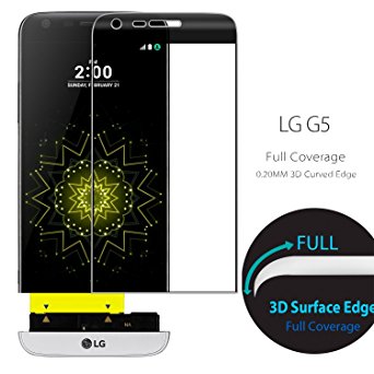 LG G5 tempered glass screen protector, Feitenn 3D Curved Full Screen film 0.2mm HD Clear Gorilla Glass Protector Film For LG G5