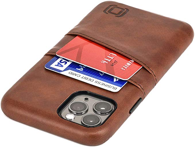Dockem Exec M2 Card Case for iPhone 11 Pro (5.8): Built-in Invisible Metal Plate, Designed for Magnetic Mounting: Slim Synthetic Leather Wallet Case with 2 Card Holder Slots, M-Series (Brown)
