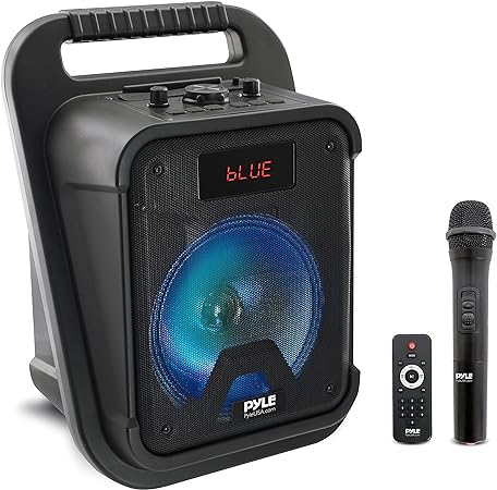 Portable Bluetooth PA Speaker - 360W 8” Rechargeable Outdoor BT Karaoke Audio System Bundle Kit - Party Lights, LED Display, FM/AUX/MP3/USB/SD,1/4" in, Carry Handle - Wireless Mic, Remote Control