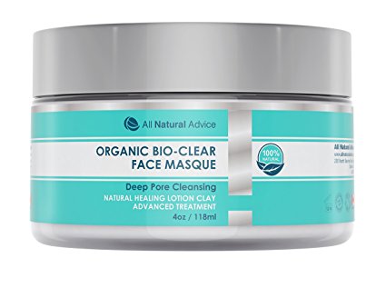 NEW! All Natural Advice Organic Bio-Clear Face Masque - Made in Canada- Deep Pore Cleansing Facial - Clean, Hydrating Mask and Pore Minimizer - Dark Spot Corrector, Blackhead Remover, Acne Treatment 120 ml or 4 oz container