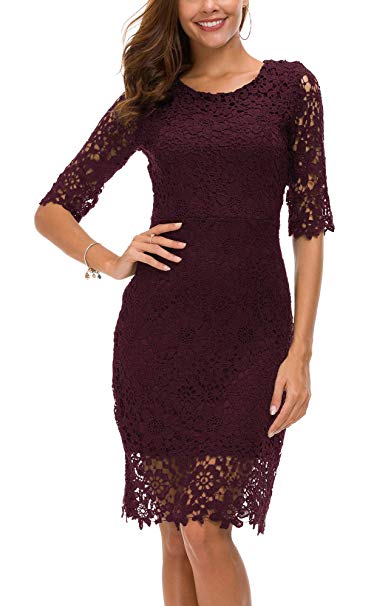 Urban CoCo Women's Lace Sheath Dress Slim Fit Midi Dress