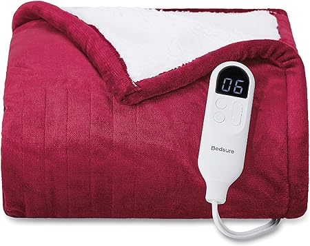Bedsure Heated Blanket Electric Throw - Soft Flannel Electric Blanket, Heating Blanket with 4 Time Settings, 6 Heat Settings, and 3 hrs Timer Auto Shut Off (50x60 inches, Red)